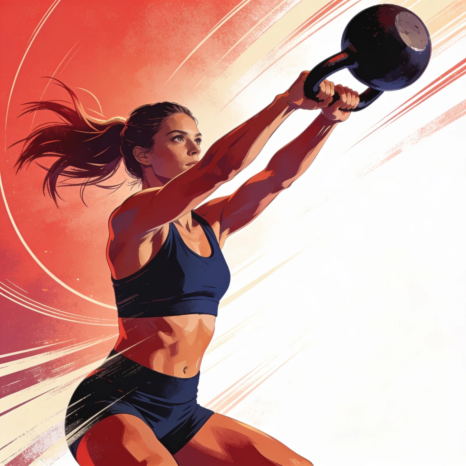 An athlete at the peak of a kettlebell swing